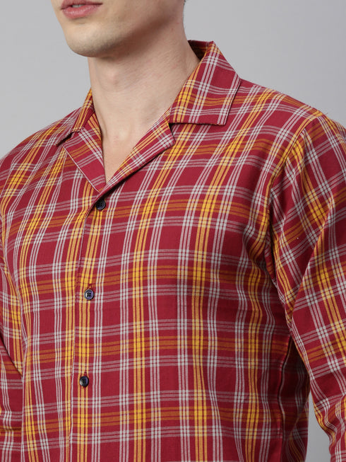 Burgandy Checked Pure Cotton Sleepsuit